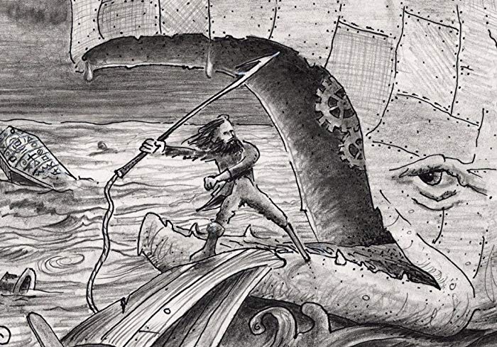 700x489 moby dick wind up toy funny pencil drawing surrealism - Captain Drawing