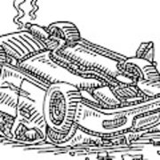 180x180 Car Upside Down Accident Drawing Wood Print - Car Accident Drawing