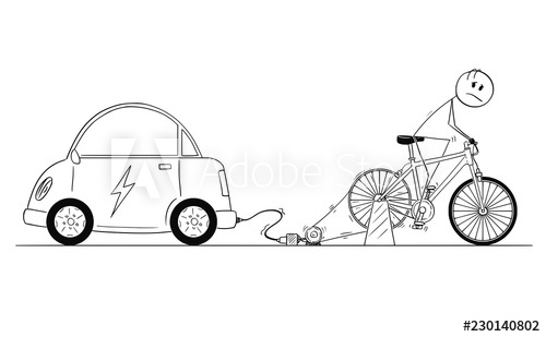 500x309 cartoon stick drawing conceptual illustration of man riding hard - Car Battery Drawing