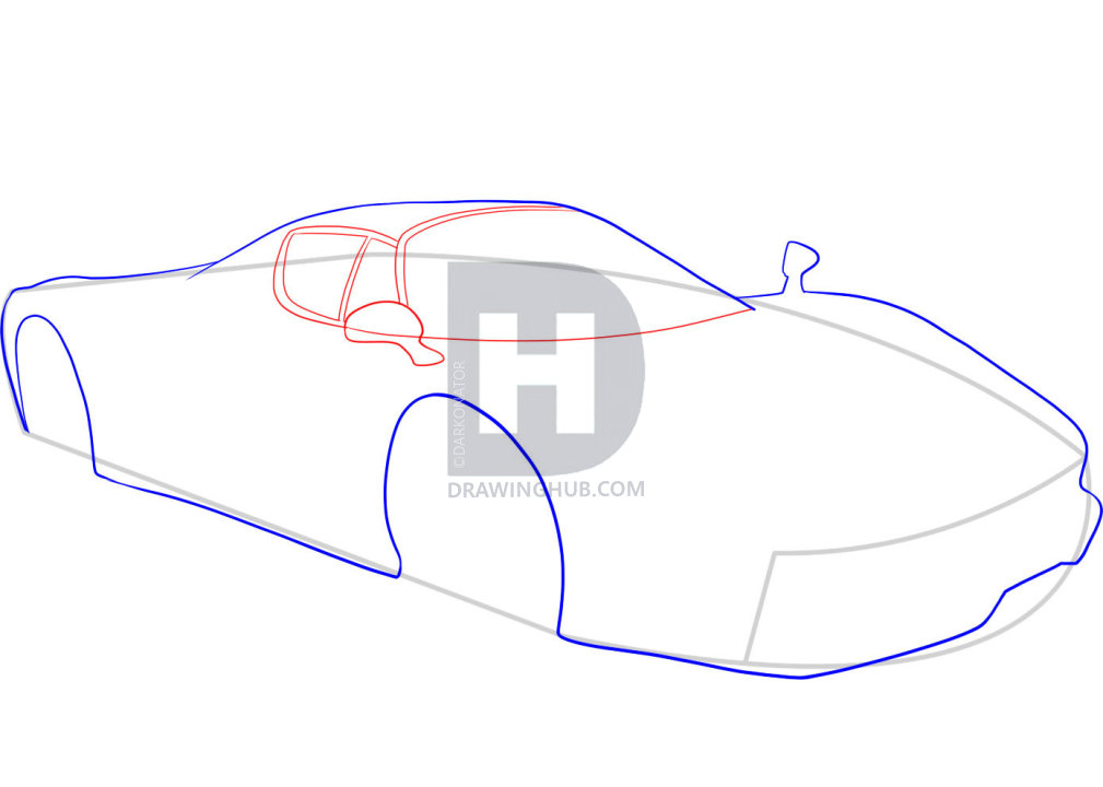 1009x720 How To Draw A Ferrari, Step - Car Body Drawing