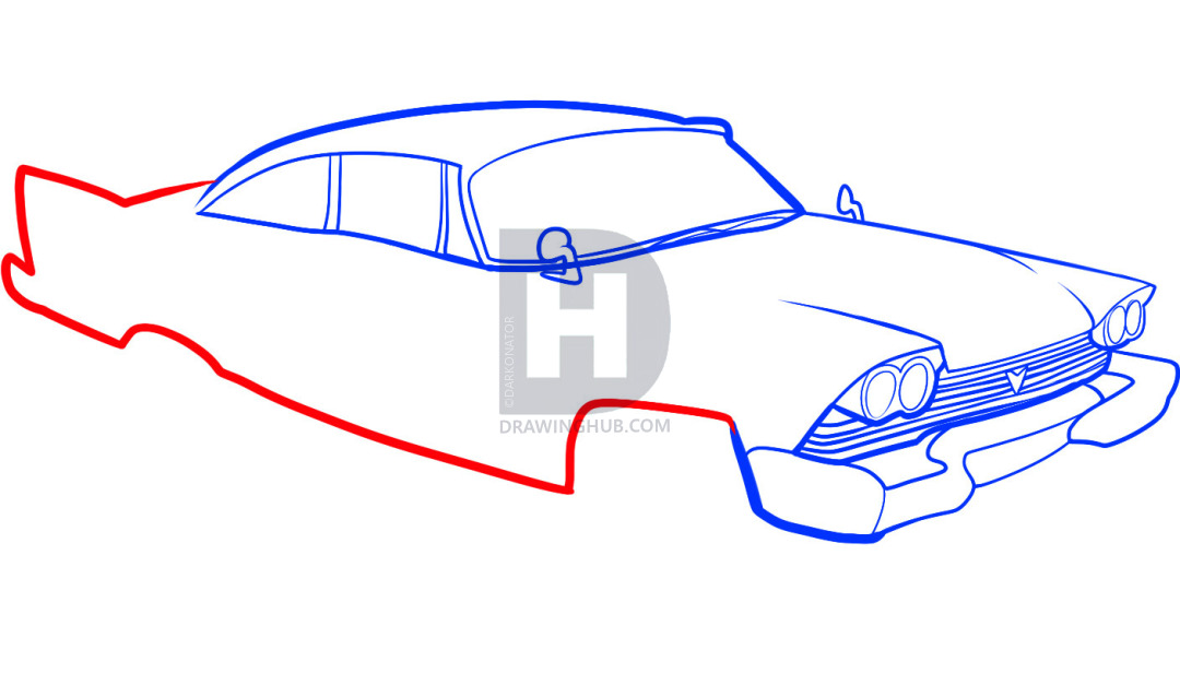 1080x627 How To Draw An Old Car, Old Car, Step - Car Body Drawing