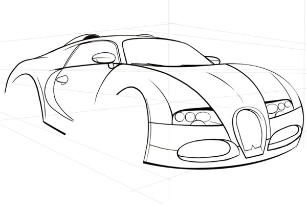 600x404 How To Draw, Ink And Colour A Cartoon Car In Adobe Photoshop - Car Body Drawing