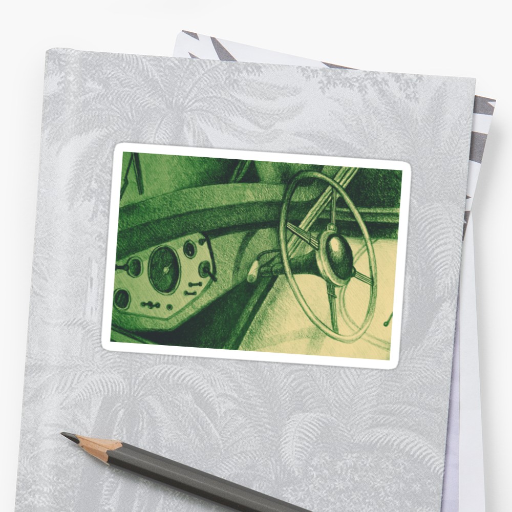 1000x1000 Vintage Car Dashboard Drawing Illustration Stickers - Car Dashboard Drawing