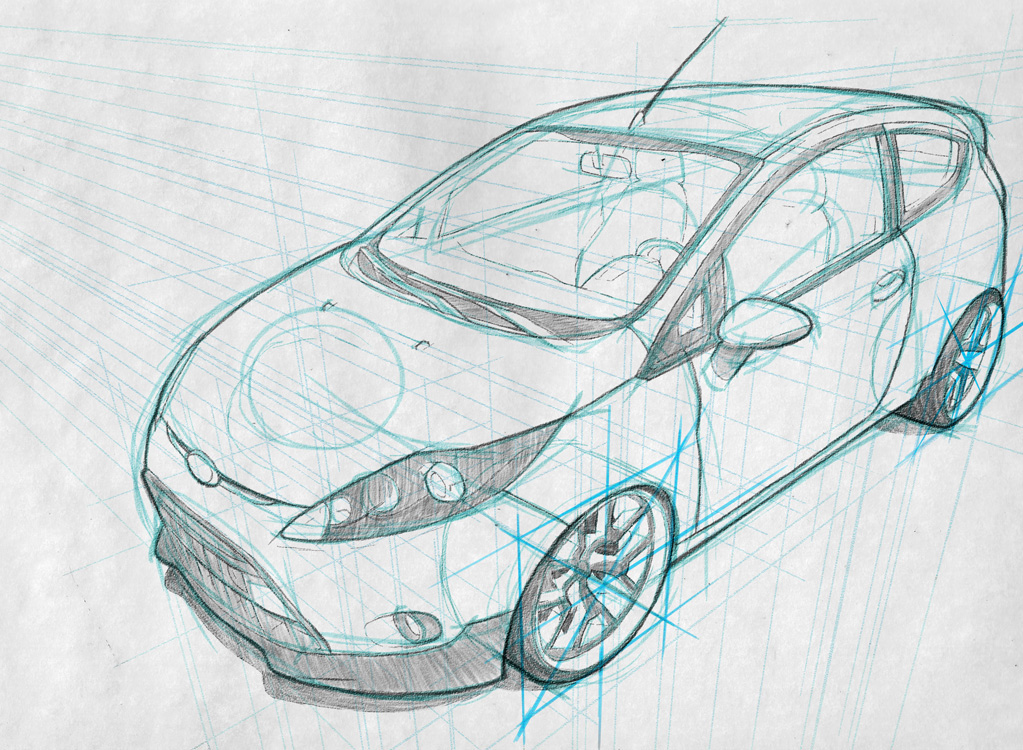 1023x750 Car Drawing Techniques On Behance - Car Design Drawing