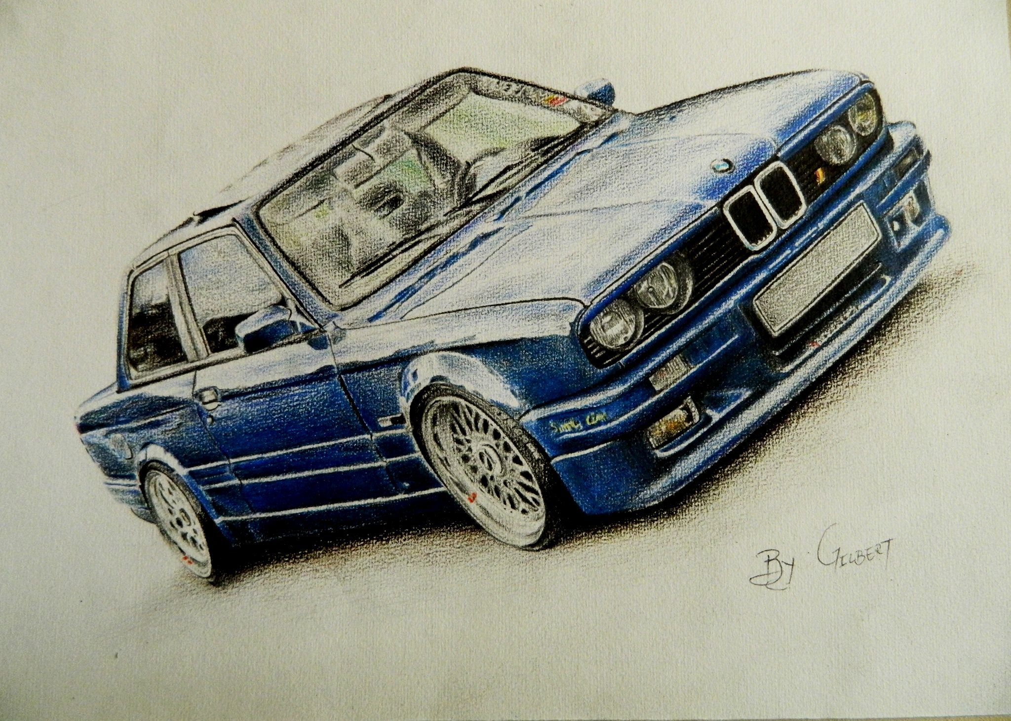 2048x1461 Bmw Colored Pencils Drawing Art - Car Drawing Color