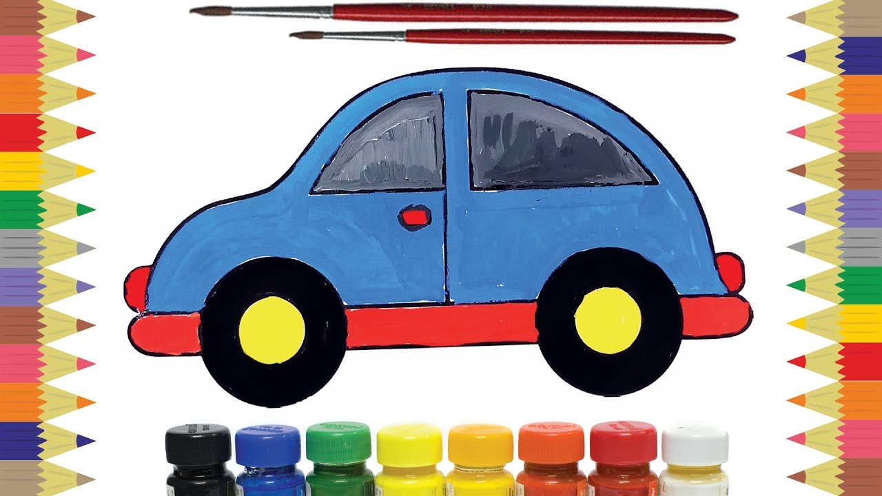 1280x720 How To Draw And Color Car Water Color Poster Color Drawing - Car Drawing Color
