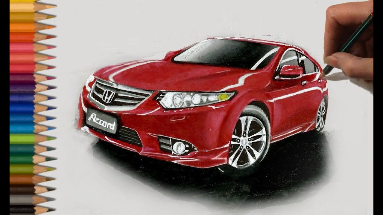 1280x720 speed drawing red honda accord car in colored pencil jasmina - Car Drawing Color