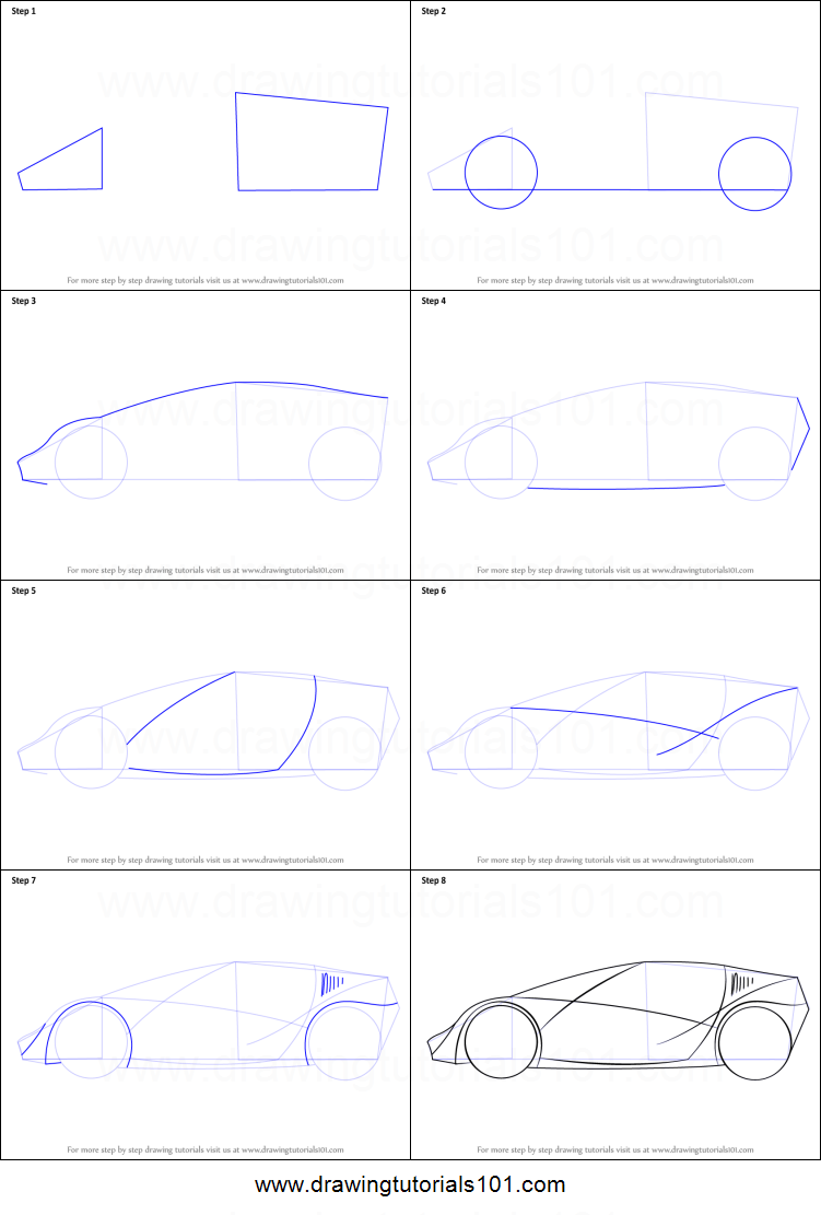 751x1111 How To Draw A Sports Car For Kids Printable Step - Car Drawing Step By Step