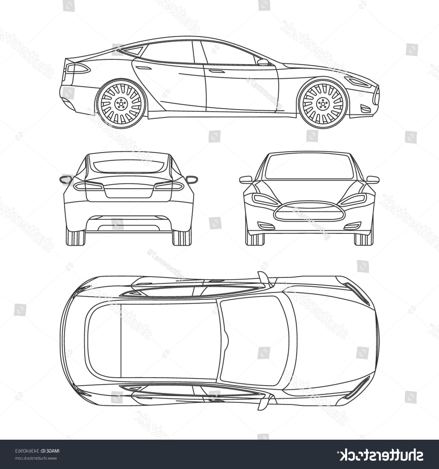 1500x1600 Best Stock Vector Car Line Draw Blueprint Front Four View Side Top - Car Drawing Top