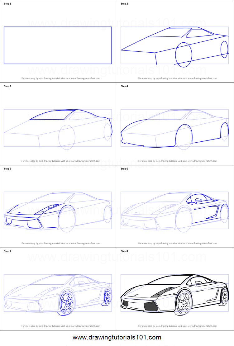 751x1111 How To Draw A Lamborghini Car Printable Step - Car Drawing Tutorial