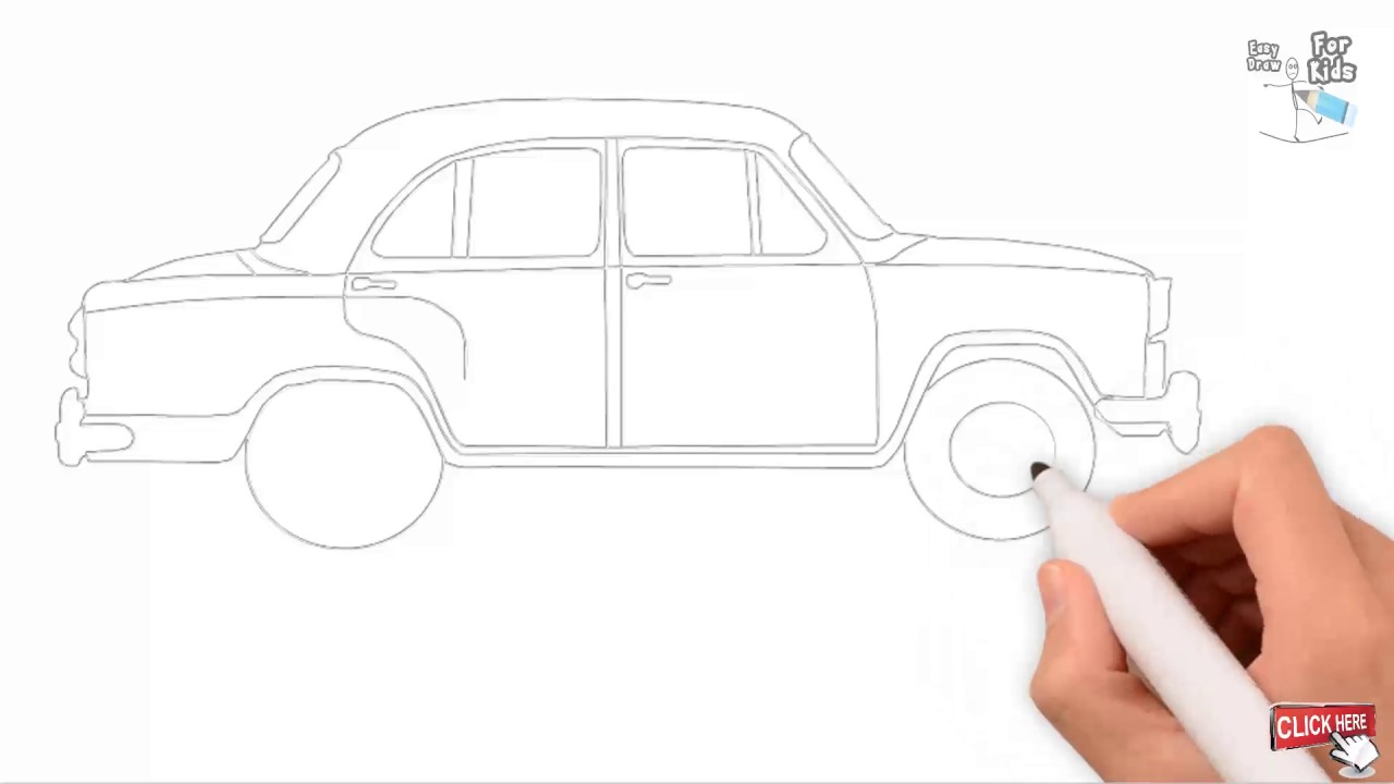 1280x720 Car Drawing Tutorial For Kids Outline Draw A Car Draw Easy - Car Drawing Tutorial