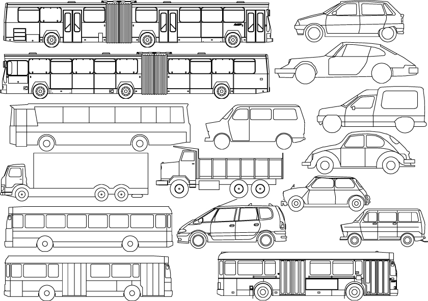 840x591 Kinds Of Line Drawing Car Bus - Car Drawing Vector