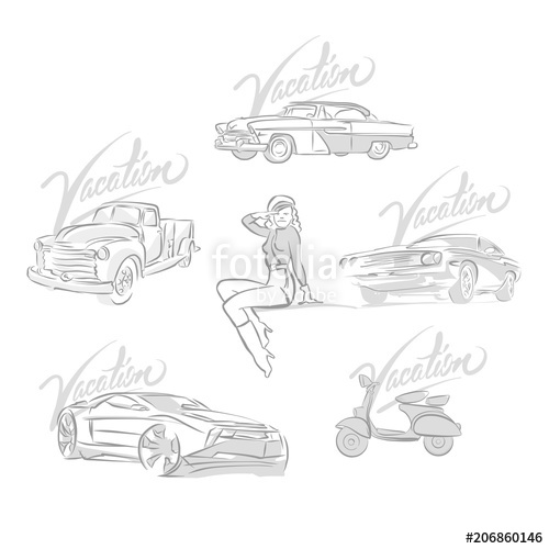 500x500 Set Of Vintage And Modern Cars Drawings Stock Image And Royalty - Car Drawing Vector