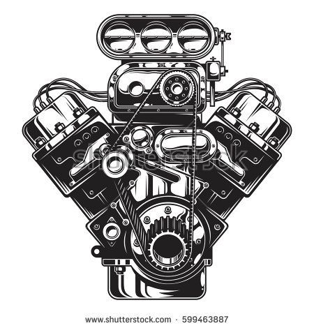 450x470 Isolated Monochrome Illustration Of Car Engine On White Background - Car Engine Drawing