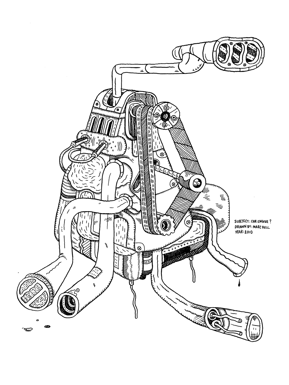 1000x1333 Lula's Walls The Car Engine Invitational Drawing Show - Car Engine Drawing