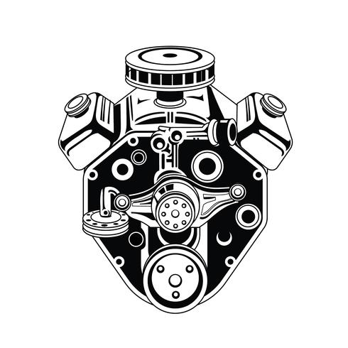 490x490 Monochrome Illustration Of Car Engine - Car Engine Drawing