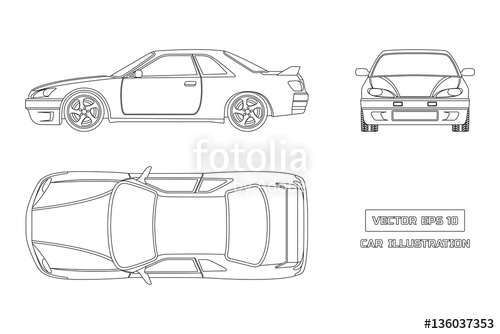 500x334 Contour Drawing Of The Car On A White Background Top, Front - Car Front View Drawing