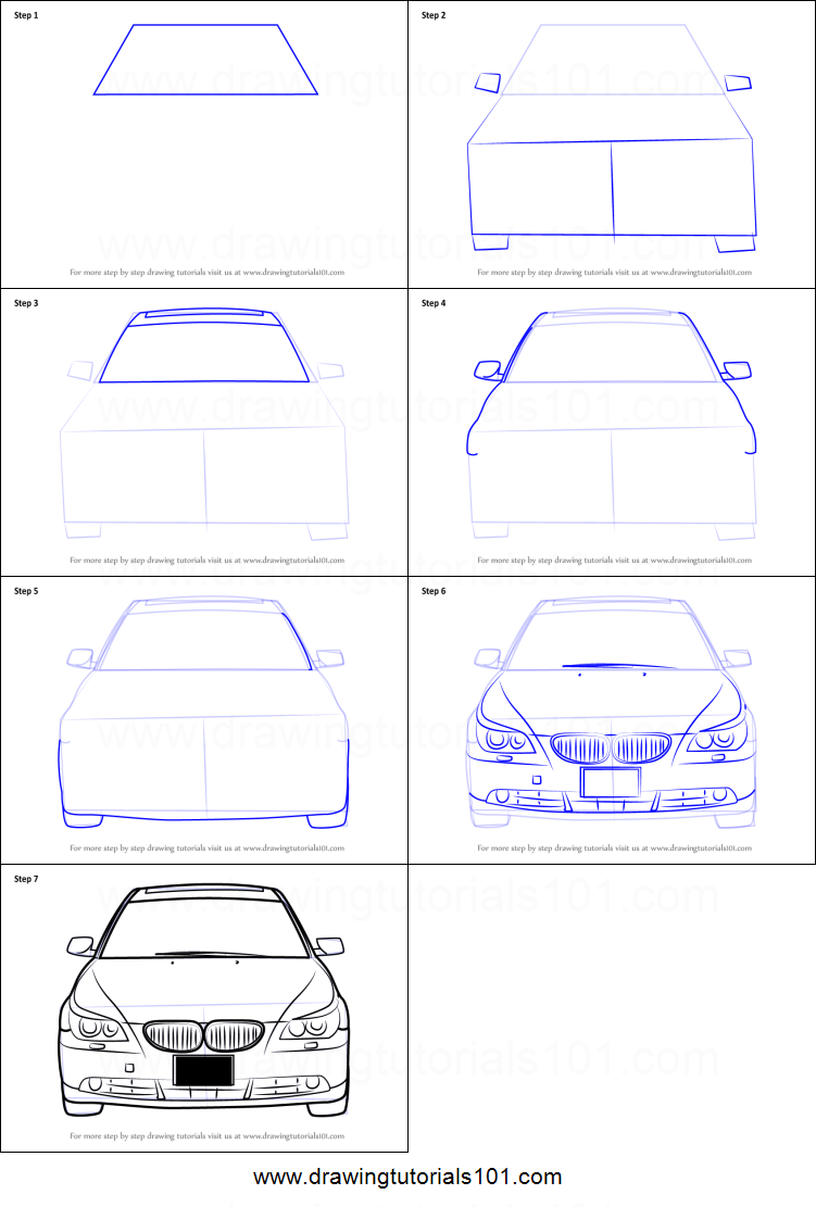 751x1111 How To Draw Car Front View Printable Step - Car Front View Drawing