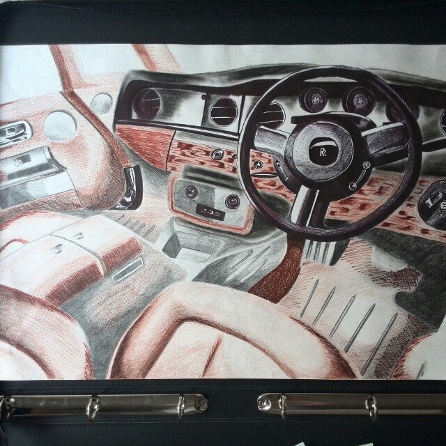 640x640 Pencil, Pen, Coloured Pencil, Marker, Charcoal Drawing - Car Interior Drawing
