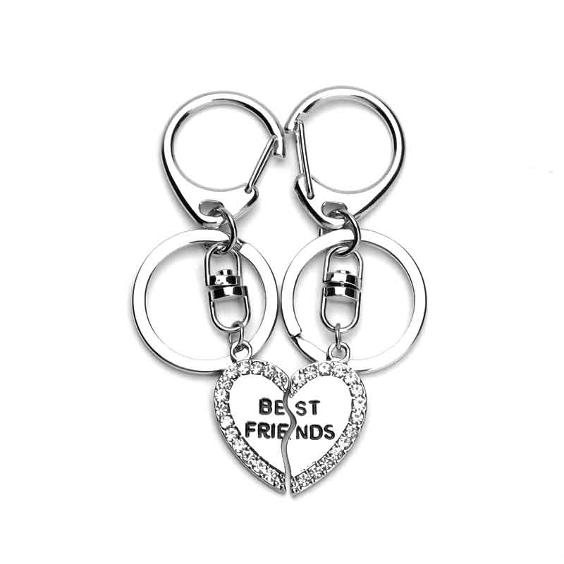 800x800 best friends bff keychains round rhinestone key ring gold silver - Car Key Drawing
