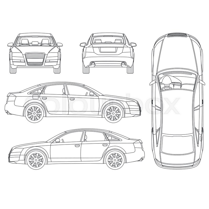 800x800 Car Line Draw Four All View Top Side Stock Vector Colourbox - Car Line Drawing