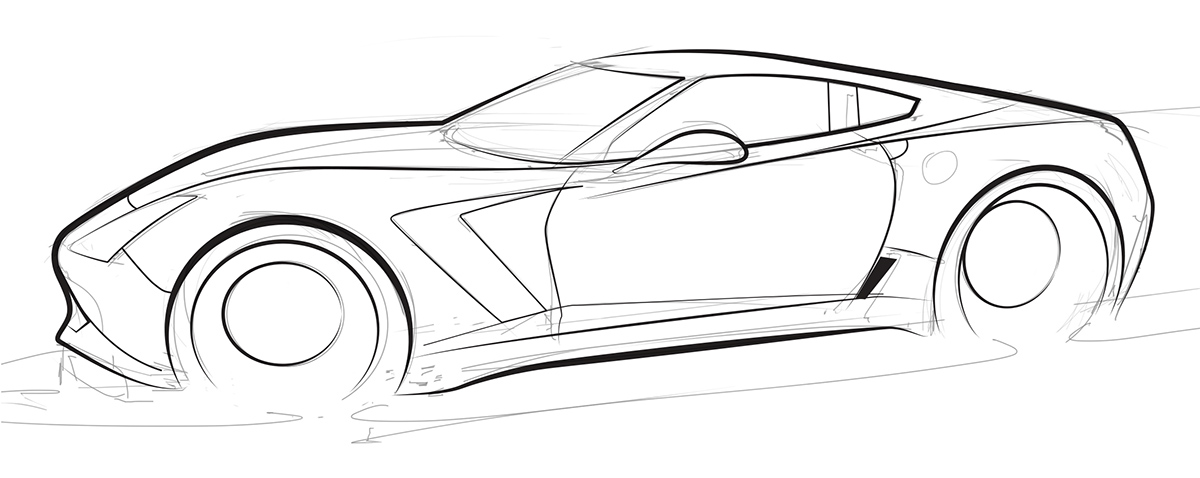 1200x478 corvette sketch and rendering scottdesigner - Car Line Drawing