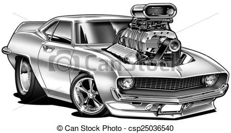 450x260 Cartoon Muscle Car Line Drawing Stock Illustration - Car Line Drawing
