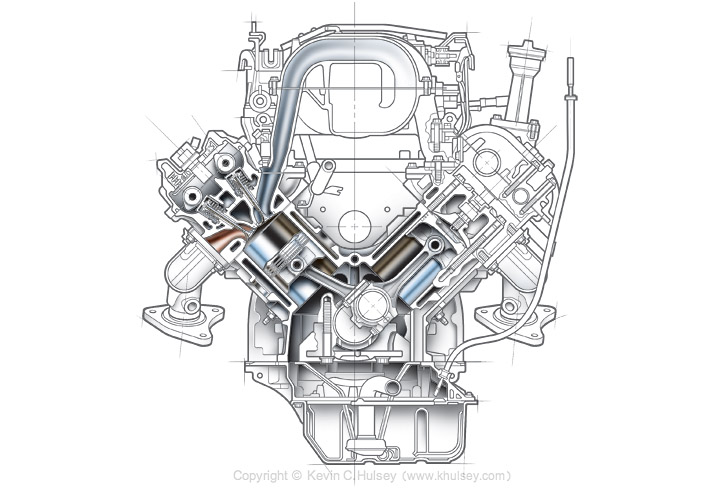 728x488 cutaway car engine stock illustrations - Car Motor Drawing