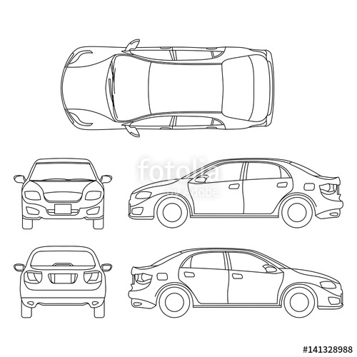 500x500 outline sedan car vector drawing in different point of view stock - Car Outline Drawing