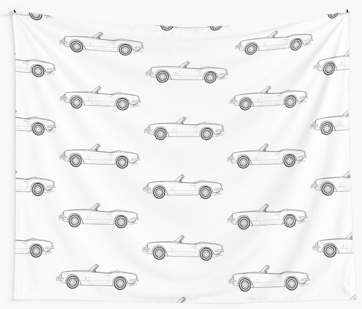 705x602 triumph spitfire classic car outline drawing wall tapestries - Car Outline Drawing