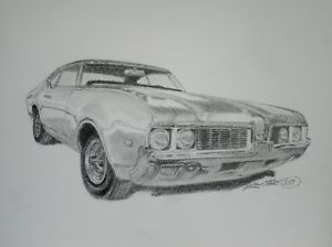300x224 Car Art, Oldsmobile Original Art, Pencil Drawing, N E - Car Pencil Drawing