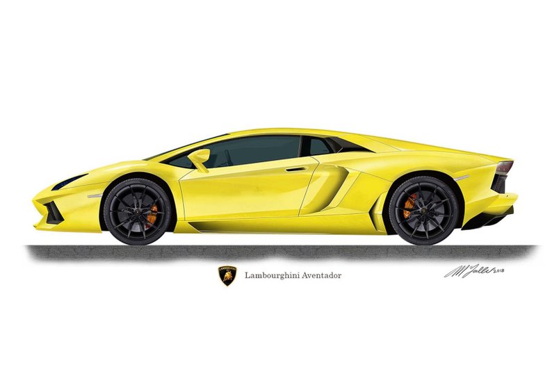 794x561 Lambourghini Aventador Profile Artwork Glossy Print Etsy - Car Profile Drawings
