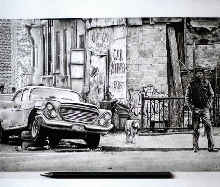 750x640 car repair town drawing - Car Repair Drawing