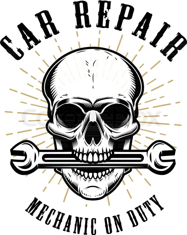 637x800 car repair human skull with wrench in stock vector colourbox - Car Repair Drawing