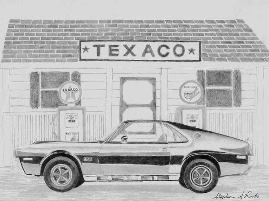 900x674 Amx Javelin Side View Muscle Car Art Print Drawing - Car Side Drawing