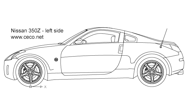 640x360 Autocad Drawing Nissan Sports Car Left Side Dwg - Car Side Drawing