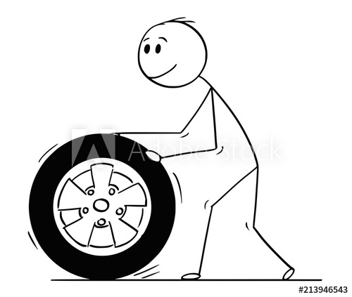 500x423 Cartoon Stick Drawing Conceptual Illustration Of Man Rolling Car - Car Tire Drawing