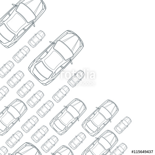 500x500 Vector Monochrome Background With Outline Cars Top View Isolated - Car Top View Drawing