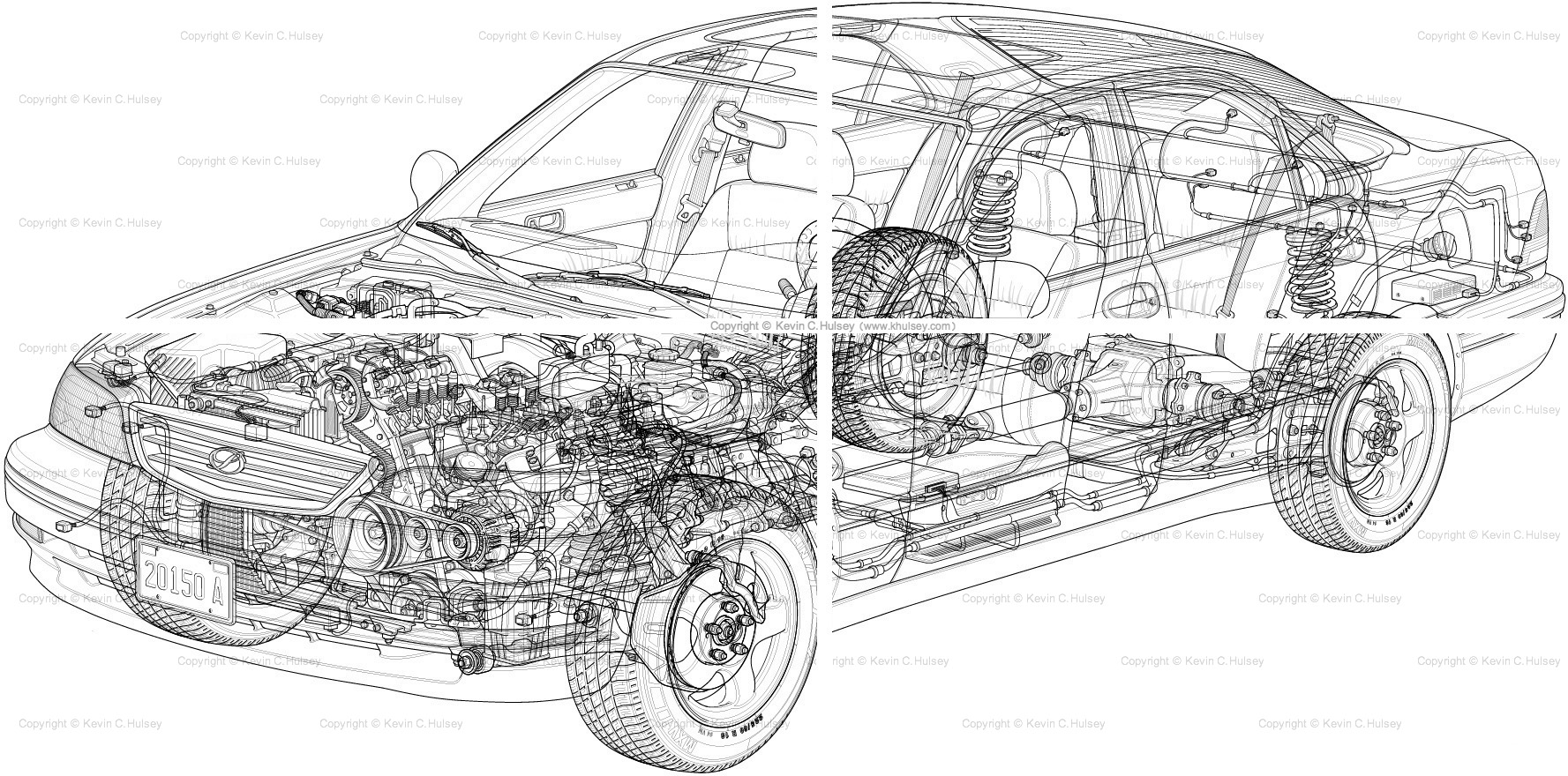 1777x880 generic car cutaway sedan - Car Vector Drawings