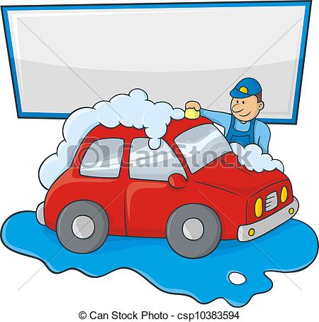 450x453 Carwash Man Cartoon Of A Man In Blue Form Hand Washing A Red Car - Car Wash Drawing