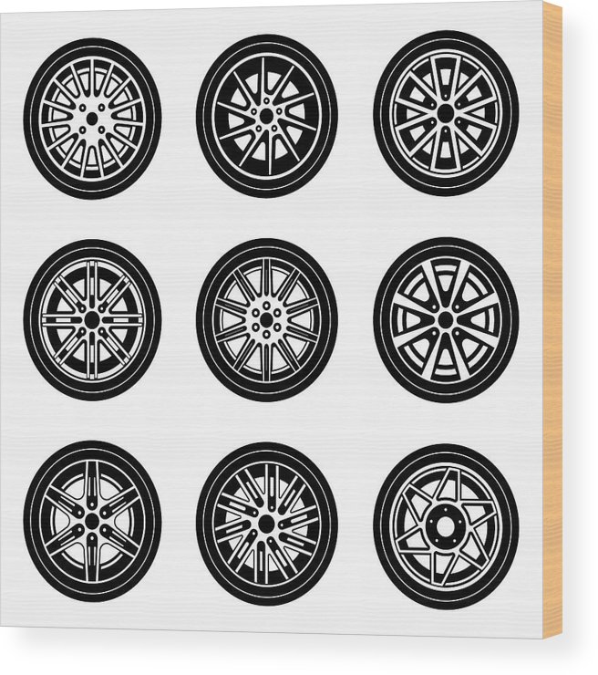 656x740 Set Of Car Wheel Vector Icon Wood Print - Car Wheel Drawing