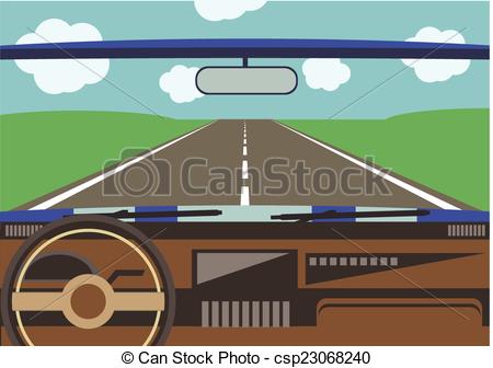 450x336 Driver's View From A Car Window To The Road Surrounded With Green - Car Window Drawing
