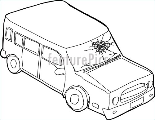 500x387 Outline Of Car With Fractured Window Stock Illustration - Car Window Drawing