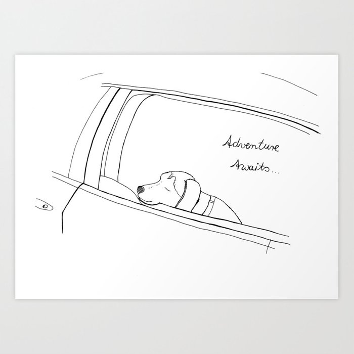 700x700 Beagle Looking Out The Car Window Drawing Art Print - Car Window Drawing