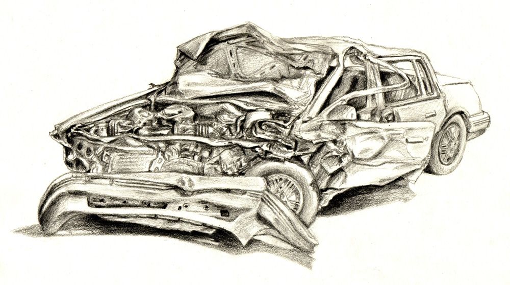 1000x558 auto drawings crashed car - Car Wreck Drawing
