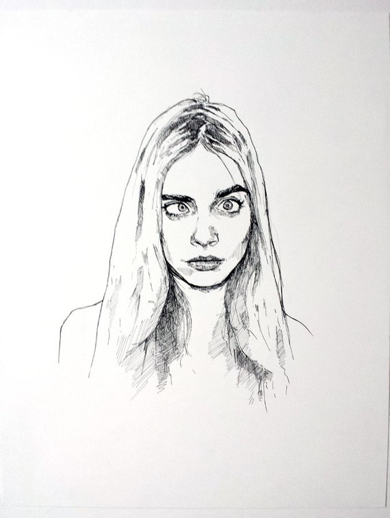 570x756 Cara Delevingne Original Drawing Etsy - Cara Delevingne Drawing