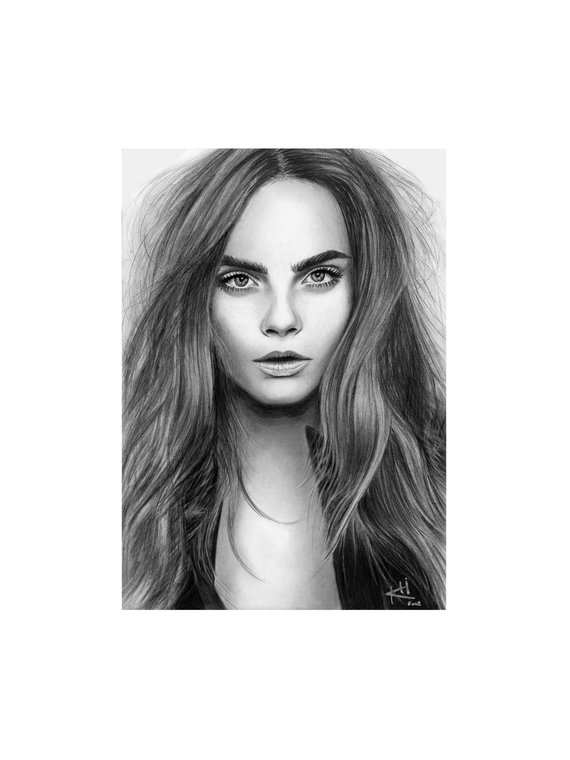 570x760 Realistic Portrait Drawing Cara Etsy - Cara Delevingne Drawing