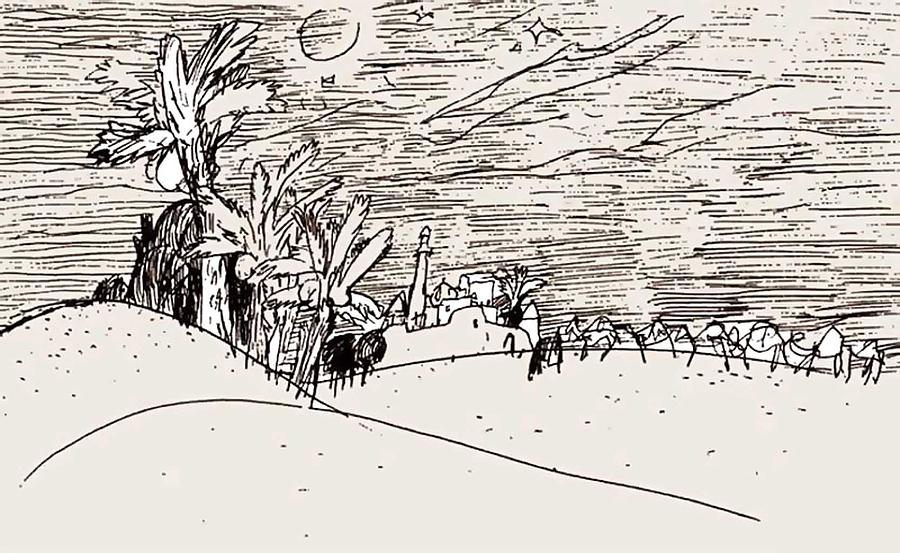 900x553 caravan in desert drawing - Caravan Drawing