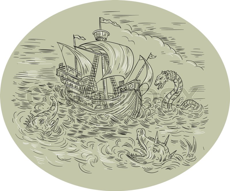 800x664 Medieval Drawing Sketch Style Stock Vector Colourbox - Caravel Drawing