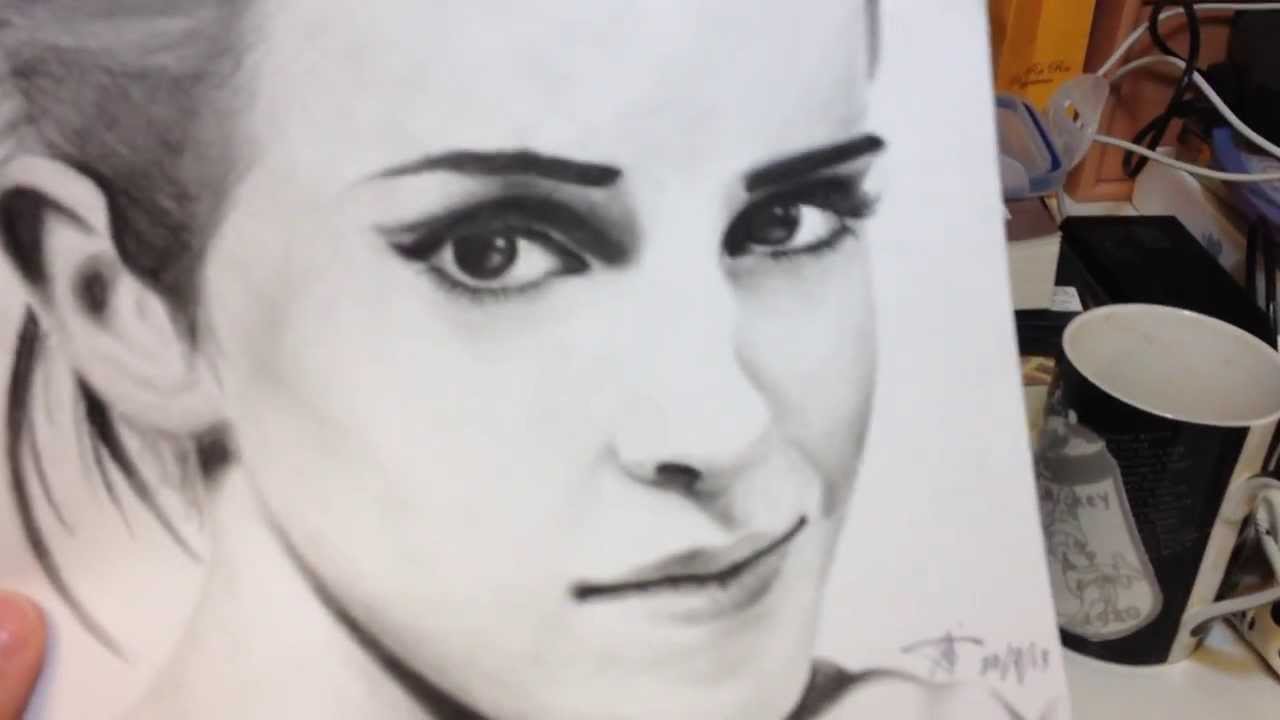 1280x720 Emma Watson Portrait Drawing + Carbon Pencils! - Carbon Drawing